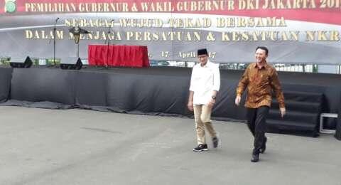 Keakraban Ahok dan Sandiaga Saat Deklarasi Pilkada Damai di Monas