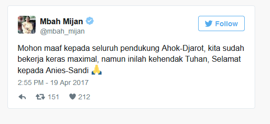 Ramalan Maleset, Mbah Mijan: Mohon Maaf Pendukung Ahok-Djarot, Ini Sudah