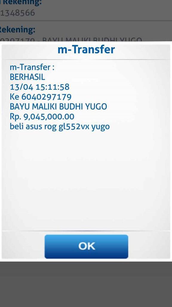 Penipuan Pembelian Laptop 9 JT atas nama BAYU MALIKI BUDHI YUGO ( BalikPapan )