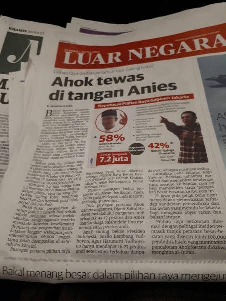 Koran Utusan Malaysia: Ahok Tewas di Tangan Anies