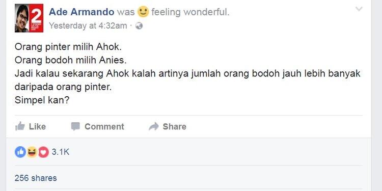 Tanggapan Polisi Soal Postingan Ade Armando Orang Bodoh Pilih Anies