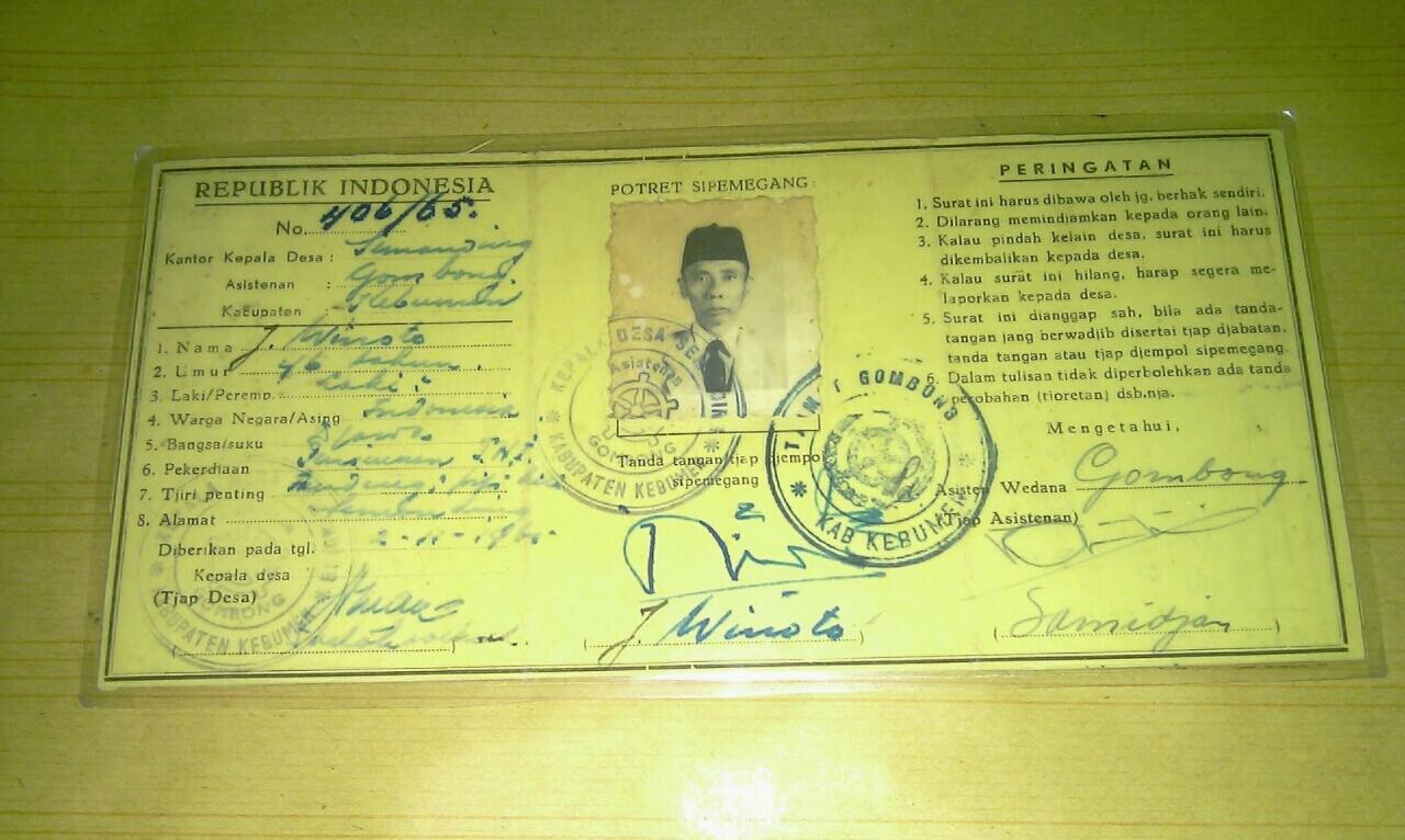 KARTU TANDA PENDUDUK DI GOMBONG TAHUN 1960