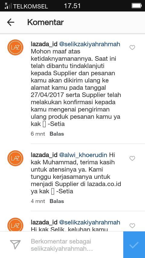 Informasi berbeda dari tiap admin LAZADA