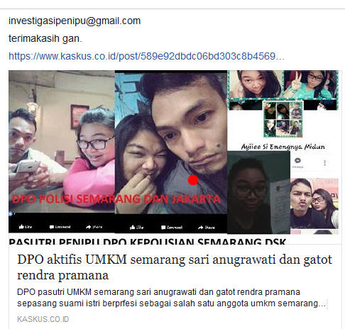 DPO pasutri UMKM semarang sari anugrawati dan gatot rendra pramana