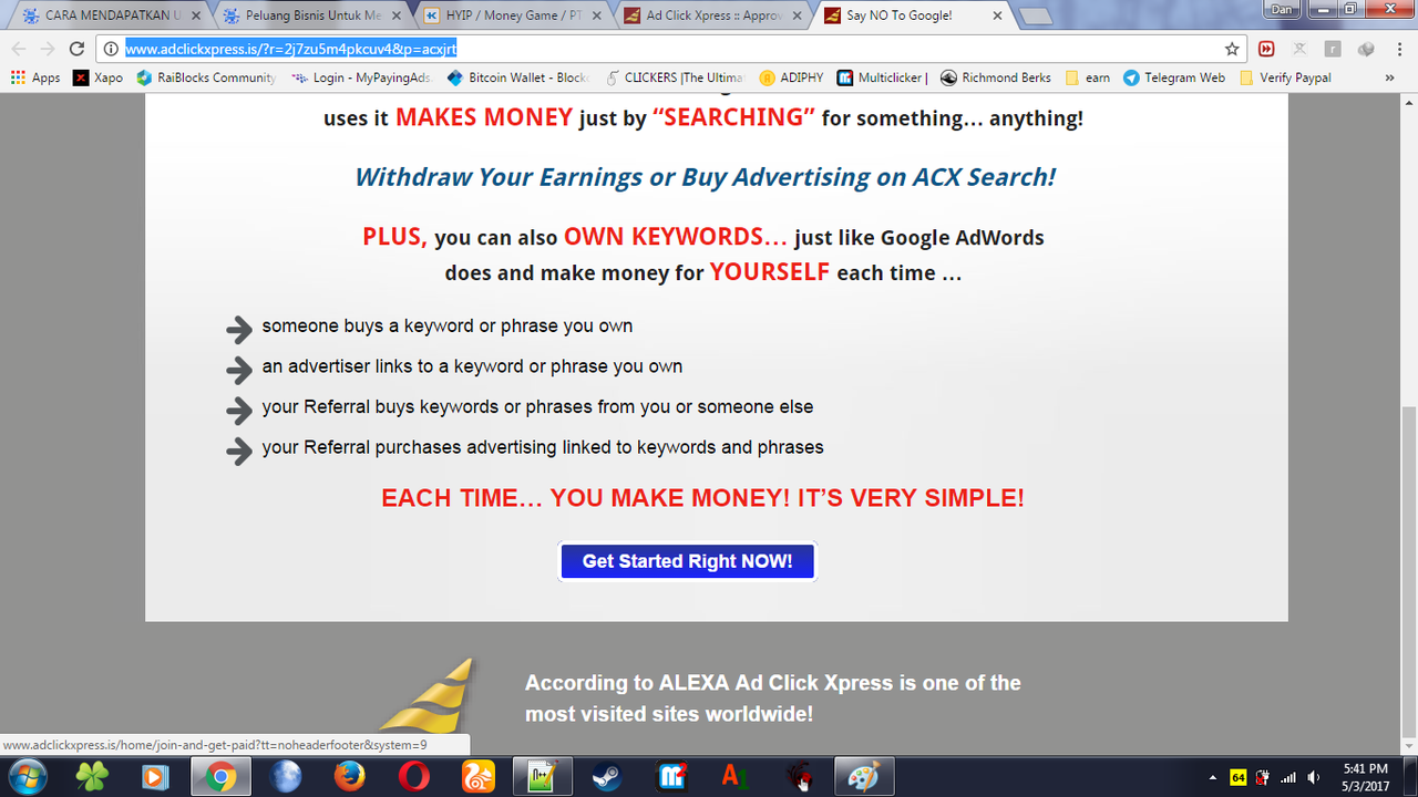 &#91;GRATIS !!&#93; Cara mendapatan 0.3-0.4$ Perhari dari AdClickXpress