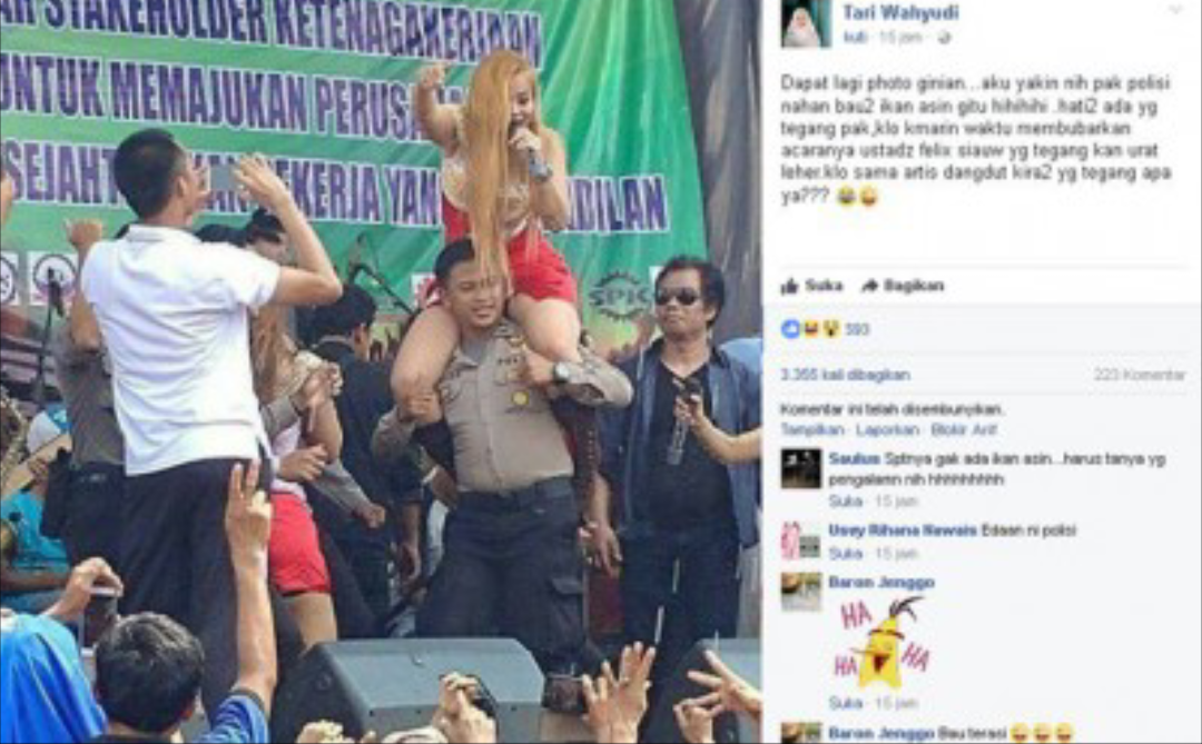 Heboh! Polisi Gendong Biduan di Atas Panggung Jadi Viral