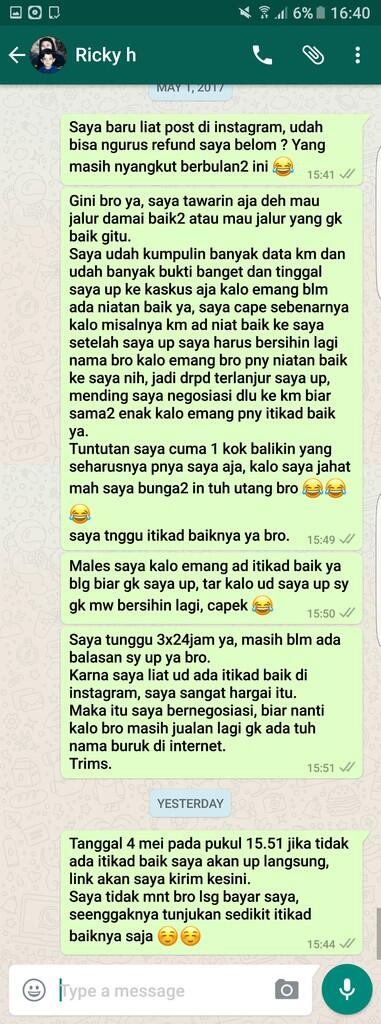 Surat Terbuka u/ GROSIRJOGGER Ricky Nurhadiansyah untuk mengembalikan Uang saya