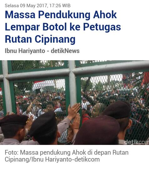 Massa Pendukung Ahok Lempar Botol ke Petugas Rutan Cipinang