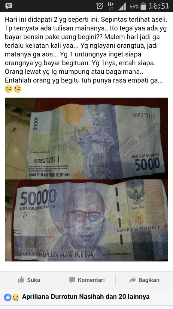 Hati-hati gan beredar uang mainan menyerupai Uang baru asli kita, harap di lihat dulu