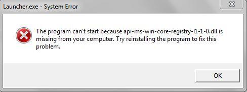&#91;ASK&#93; Tolong Bantu ane gan &quot;api-ms-win-core-registry-&#91;1-1-0.dll is missing...&quot;