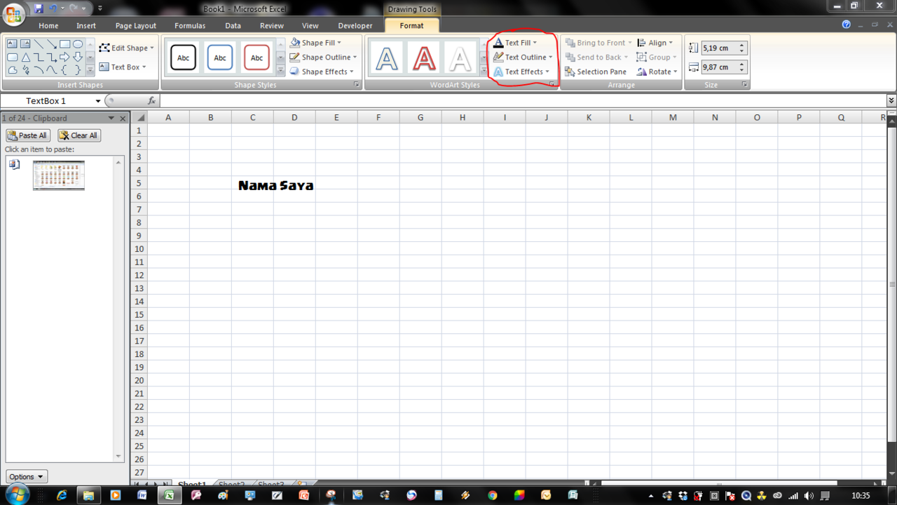 Cara edit font coc bayangan ke bawah dan Outline dengan excel