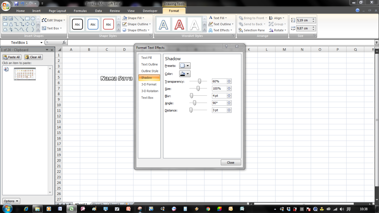 Cara edit font coc bayangan ke bawah dan Outline dengan excel