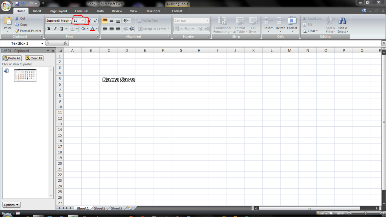 Cara edit font coc bayangan ke bawah dan Outline dengan excel