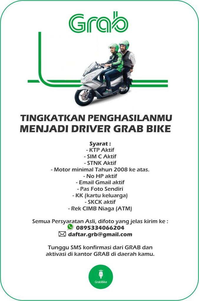 Daftar Driver Grabbike GRAB bike Bandung, Jabodetabek, dll