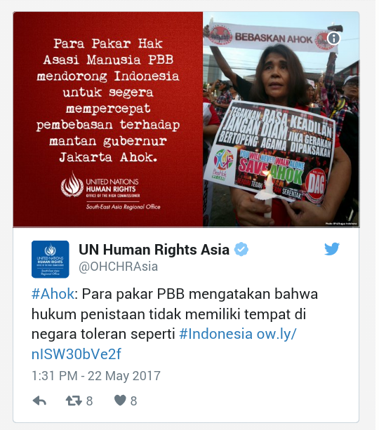 PBB Desak RI Bebaskan Ahok