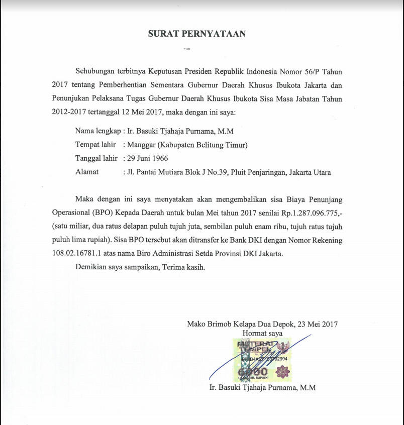 Barang Contoh Surat Pengembalian Dana / Surat Pernyataan ...