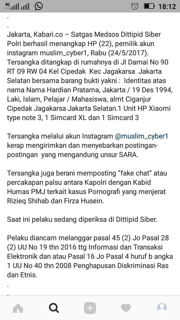 Polda Jatim Tangkap Pemilik Akun Instagram Penghina Kapolri