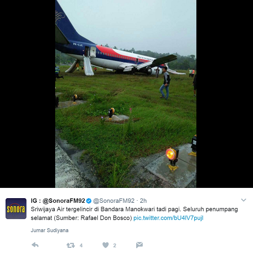 Pesawat Sriwijaya Air Tergelincir di Manokwari