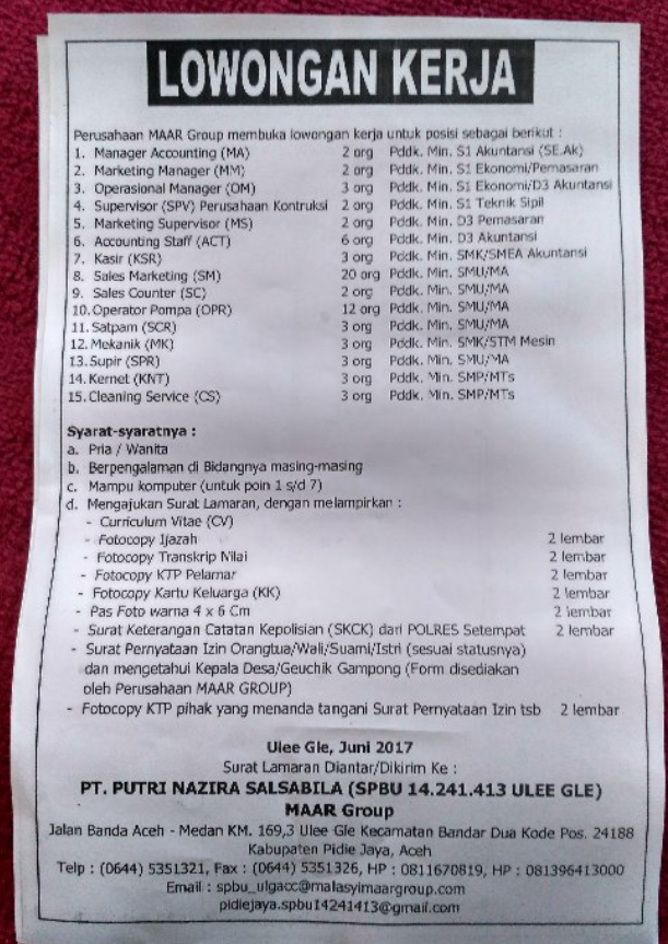 Lowongan Kerja Banda Aceh Hari Ini 2019 - Info Seputar Kerjaan
