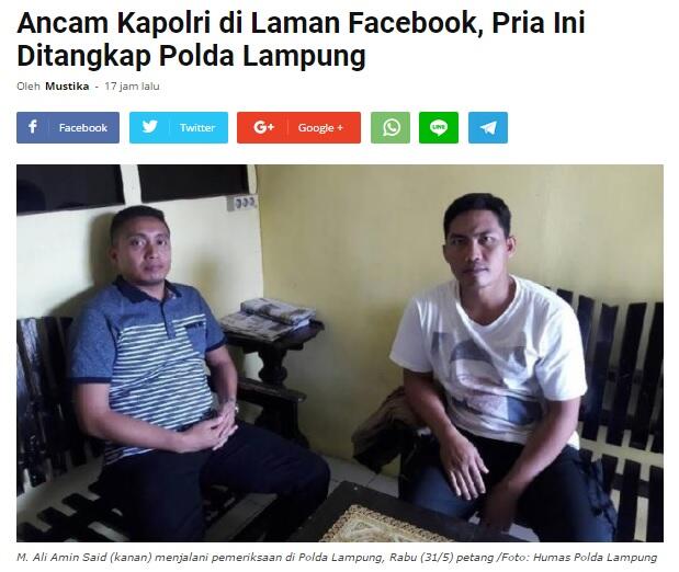 Pria Lampung Ancam Jadikan Kapolri Pempek Sempat Berkelit