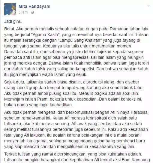 NEWS Mita Handayani Akhirnya Mengaku Itu Tulisannya, Afi Nihaya Ternyata Copy Paste