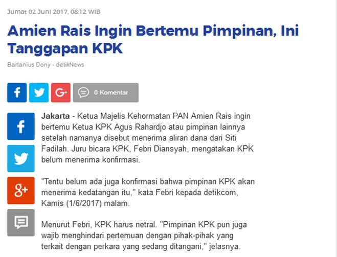 Amien Rais Ingin Bertemu Ketua KPK, Sekaligus Laporkan 2 Tokoh