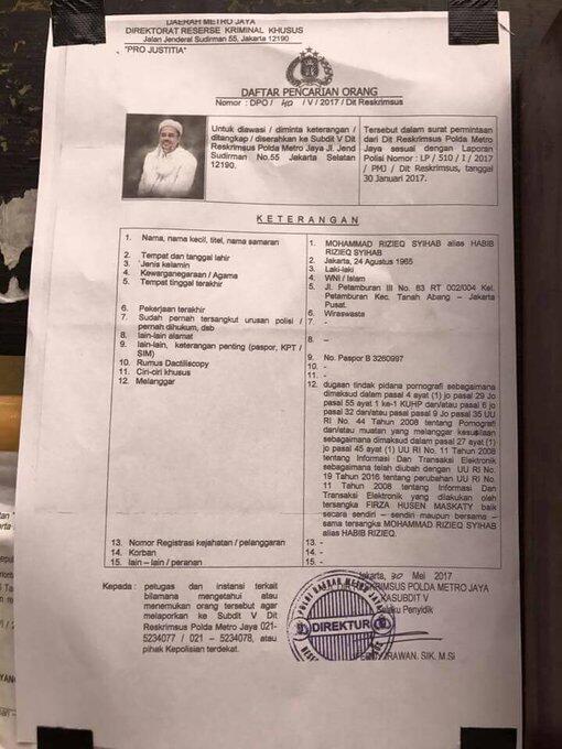 Foto Habib Rizieq sebagai DPO Sudah Disebar