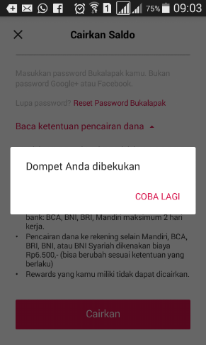 BukaDompet saya dibekukan