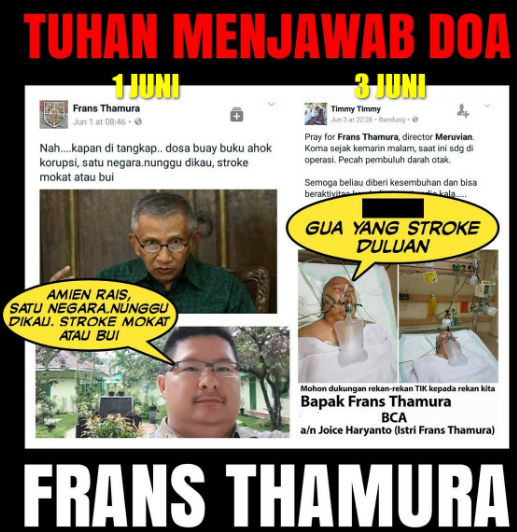 Usai Sumpahi Amien Rais Stroke, Frans Thamura Koma Pecah Pembuluh Darah Otak