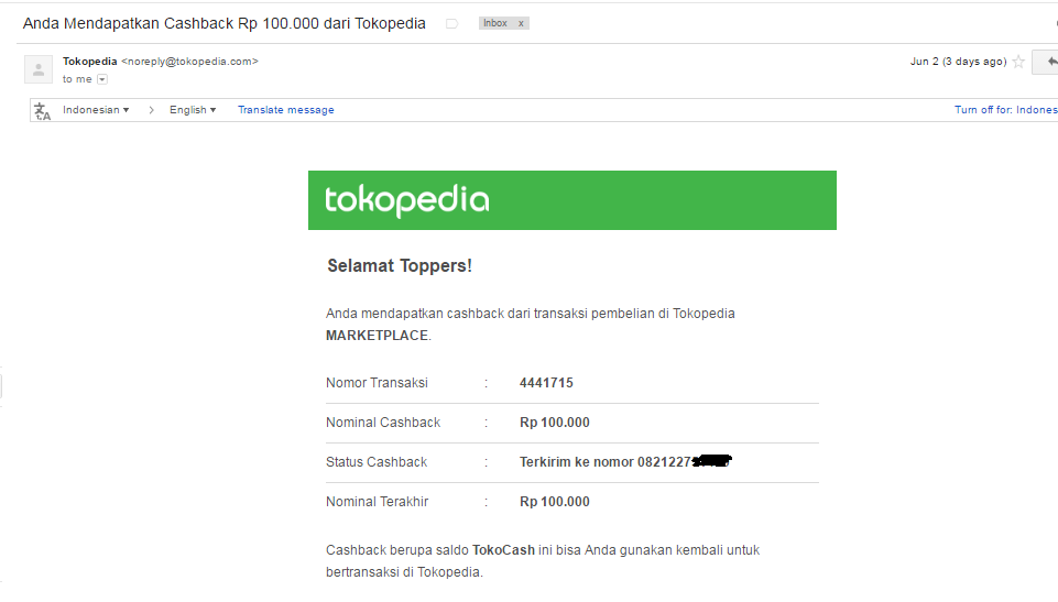 Merasa di Bohongi promo CashBack Tokopedia TOKOCASH