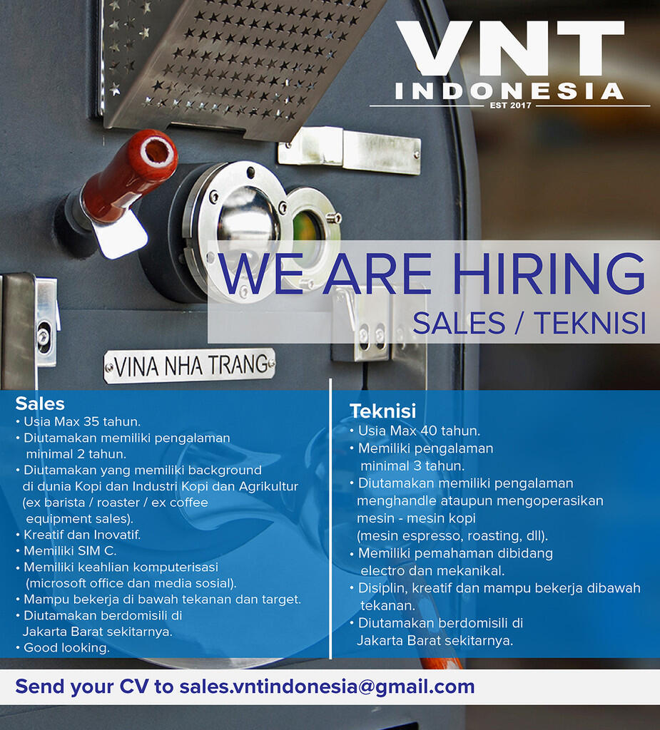 Lowongan Kerja Sales & Teknisi Mesin Kopi