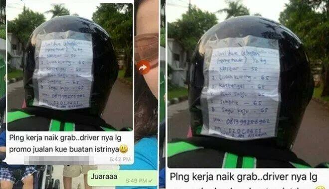 Salut! Demi Keluarga Driver Ojek Online Ini Menempelkan Daftar Dagangan Istri di Helm