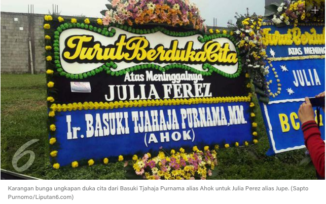 Dari Penjara, Ahok Kirim Karangan Bunga untuk Julia Perez