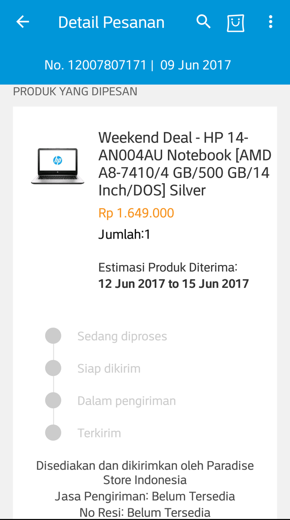 Pertama kali dikecewakan oleh Blibli