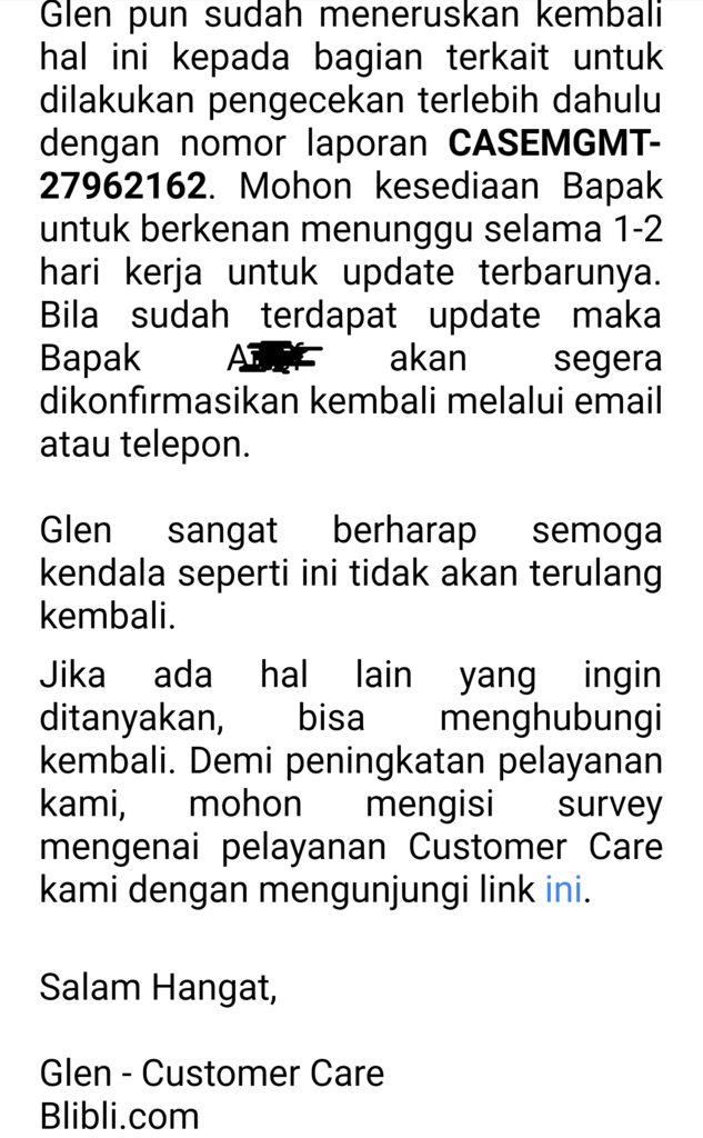 Pertama kali dikecewakan oleh Blibli