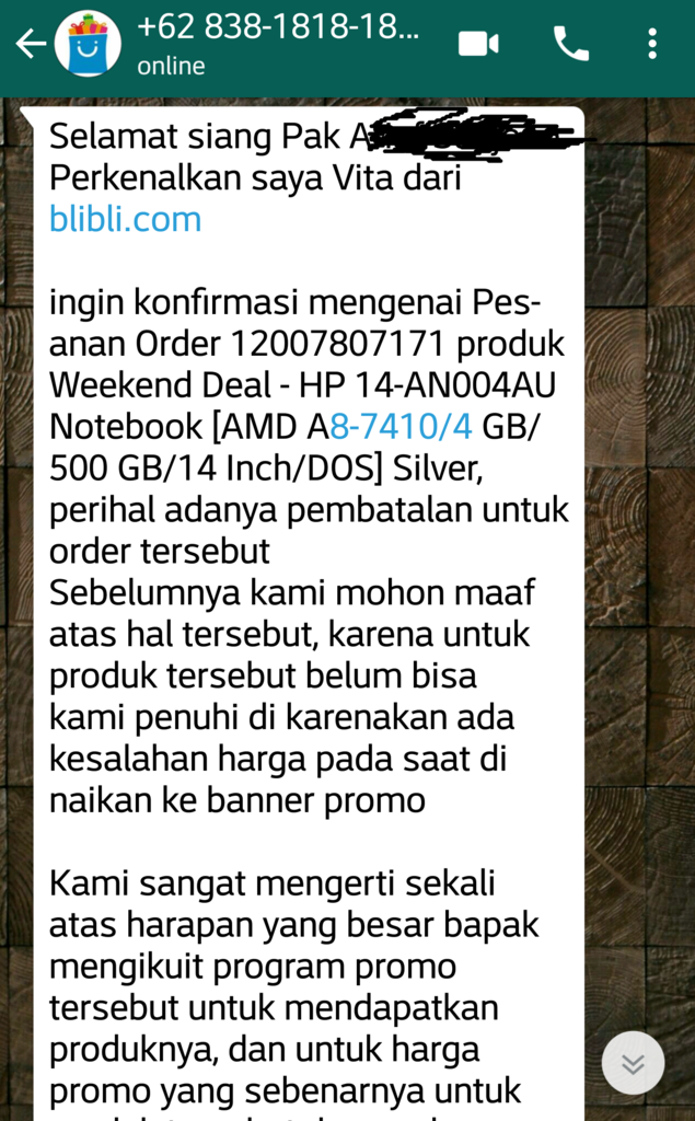 Pertama kali dikecewakan oleh Blibli