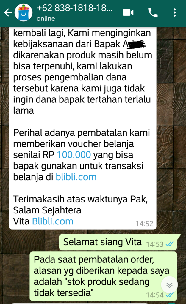 Pertama kali dikecewakan oleh Blibli