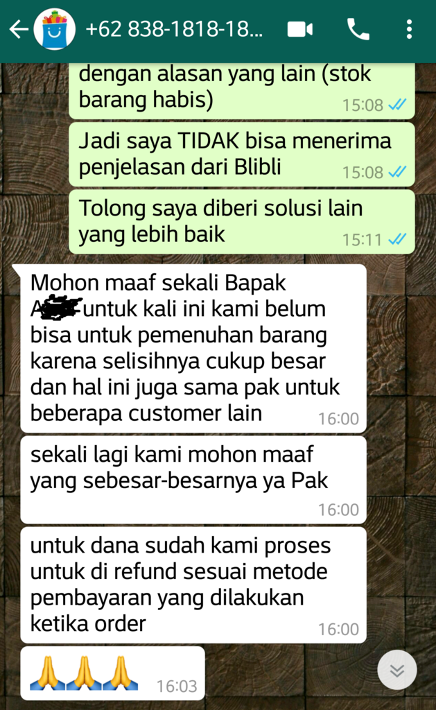 Pertama kali dikecewakan oleh Blibli