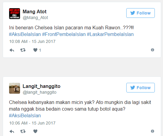 #AksiBelaIslan dari Netizen untuk Chelsea &amp; Bastian Steel