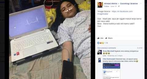Kocak! Izin Tak Masuk karena Istri Sakit, Suami Kirim Foto Ini