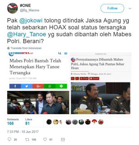  Sebarkan Hoax, Netizen: Beranikah Jokowi Tindak Jaksa Agung HM Prasetyo?