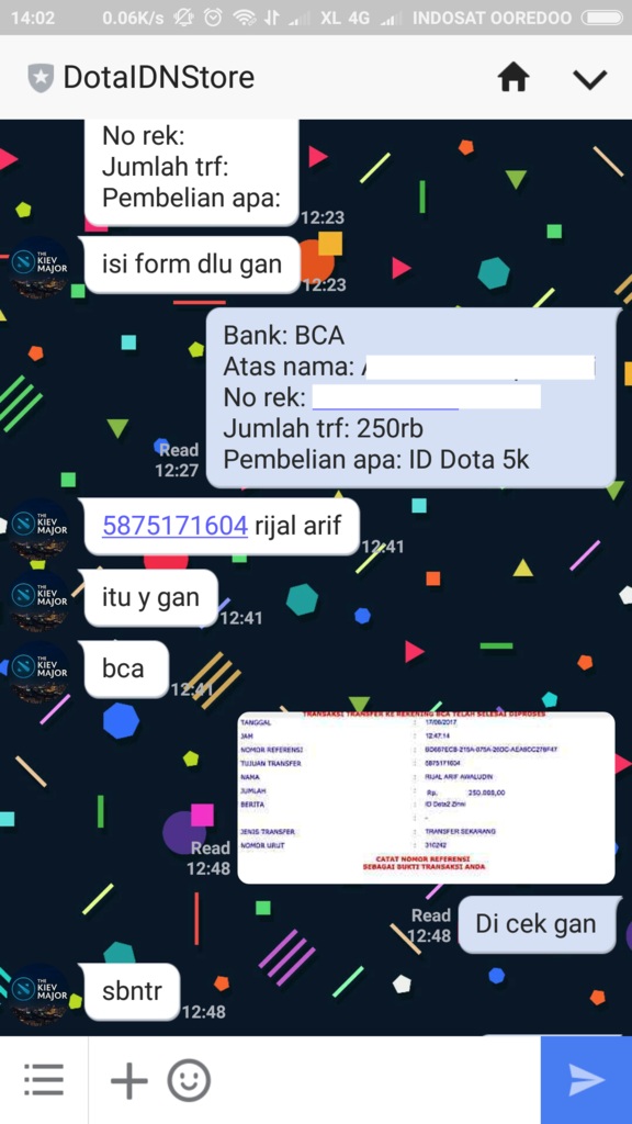 Penipu Jual Beli ID Dota (Rek : BCA 5875171604 a/n rijal arif awaludin)