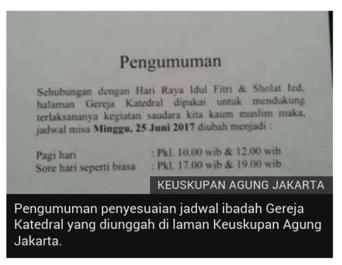 Sejumlah Gereja Mundurkan Jadwal Ibadah Demi 'Dukung Umat Muslim Salat Idul Fitri'