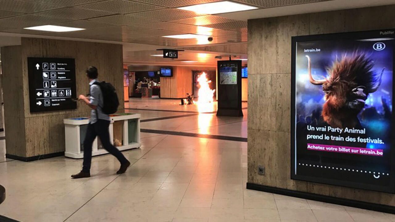 Man 'wearing explosive belt' shot by police at Brussels Central station