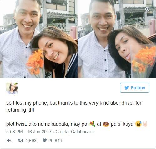 Pengemudi Uber Ini Kembalikan HP Penumpangnya Disertai Bunga