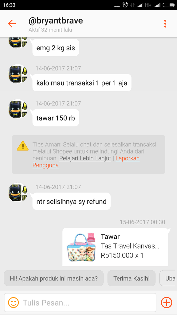 Penipuan oleh akun Bryantbrave