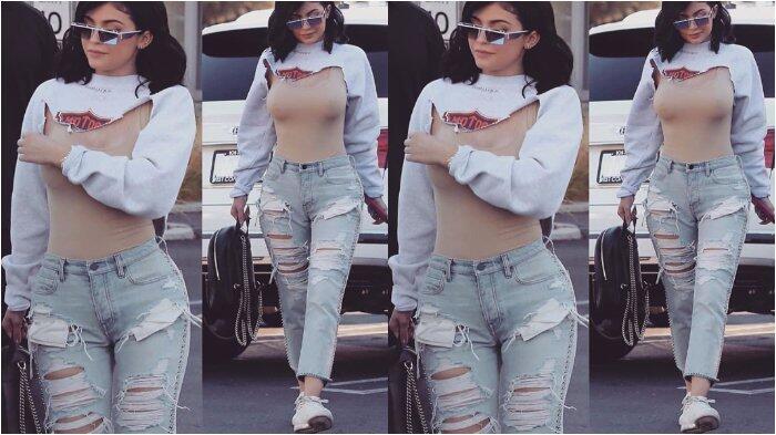 Kenakan Baju Robek-robek Sampai ke Dada, Kylie Jenner Bikin Netizen Bingung
