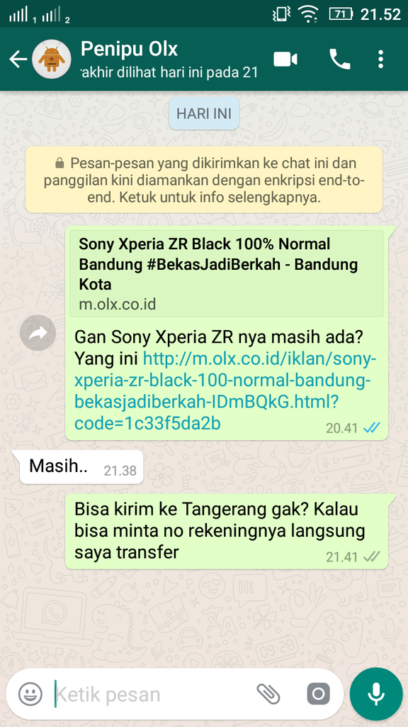 Hati-hati Penipuan OLX Xperia ZR Bandung