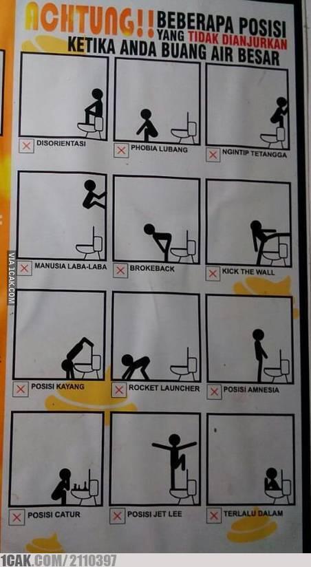 Beberapa posisi yang tidak di anjurkan ketika BAB.