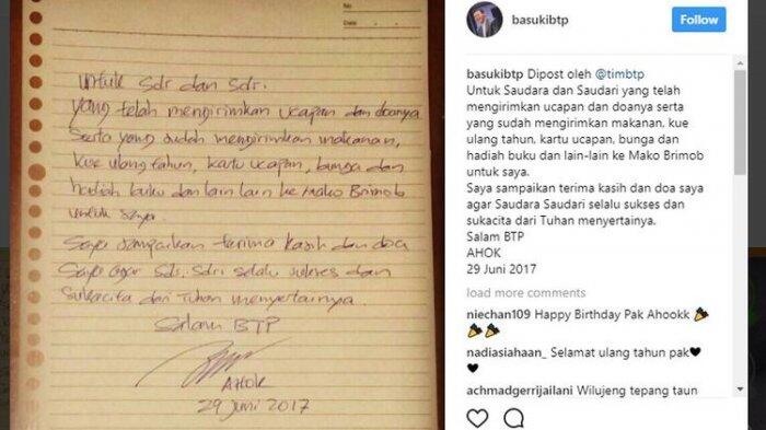 Ucapan Ahok Lewat Secarik Kertas